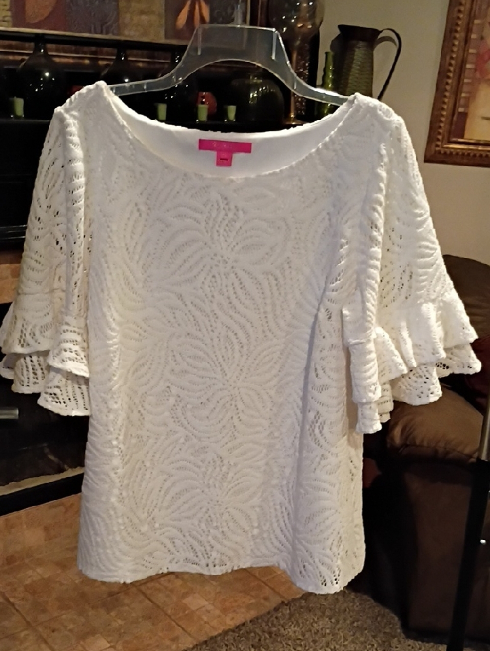 FINAL PRICE Lilly Pulitzer White Lace Blouse with Ruffled Sleeves  XL